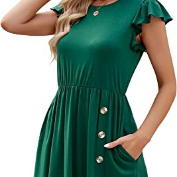 Womens Dresses Casual Summer Dress Black Ruffle Sleeveless Midi Dress - Picture 4 of 4